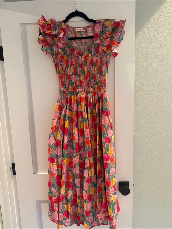 Ivy City Co Dresses & Skirts - Ivy City Co Pink Floral Smocked Dress with Ruffle Sleeves